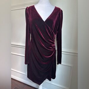 Teeze Me Velvet Wrap Dress in Rich Burgundy, Size Large